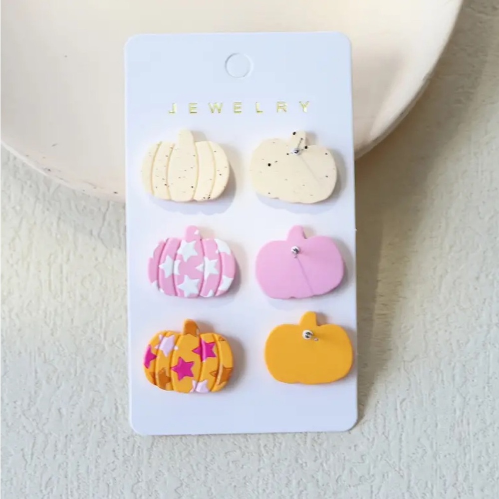 Festive Acrylic Pumpkin Earrings ~ Set of 3 - Picture 2 of 3